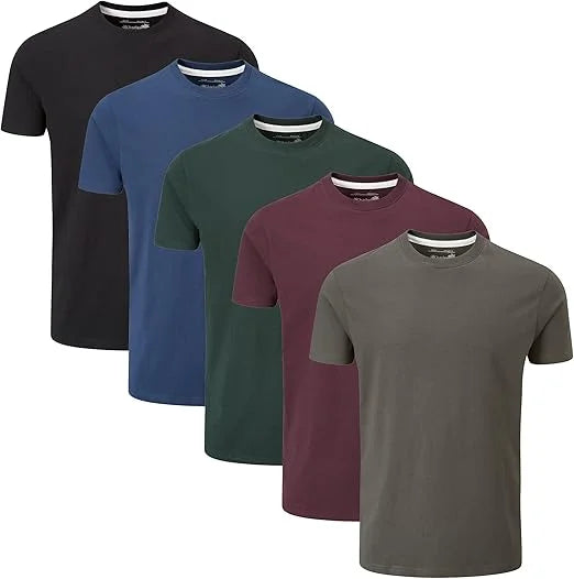 Charles Wilson T-shirt da Uomo Pacco da 5 – Magliette Basic Girocollo a Tinta Unita, a Maniche Corte, Comode T-shirt Casual