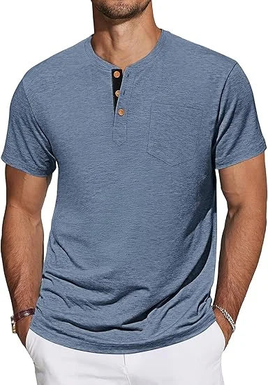 TARAINYA T-Shirt Henley da uomo – Maglietta in cotone a maniche corte con abbottonatura e taschino sul petto, maglietta basic estiva, taglie M-4XL
